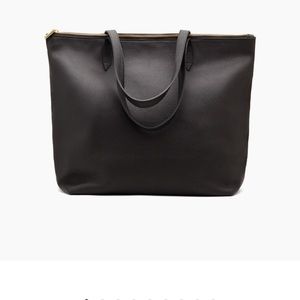 Classic Leather Zipper Tote, Pebbled Leather, Black/Silver, KELLY Monogrammed